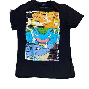 Pokémon T-Shirt Medium Black Charizard Blastoise Venusaur Kanto Starters Graphic